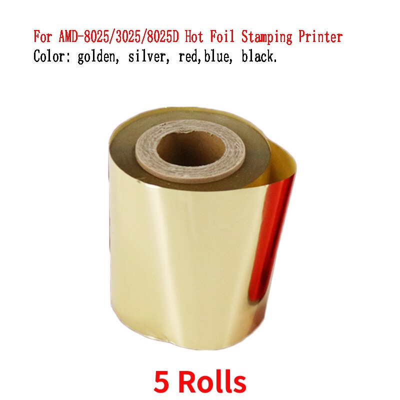 5 Rolls 6.4cm*100m Hot Foil Paper for AMD-8025/3025/8025D Hot Foil Printer