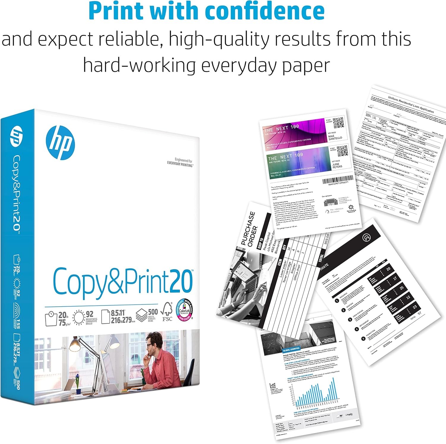 HP Printer Paper | 8.5 x 11 Paper | Copy &Print 20 lb | 1 Ream Case – 500
