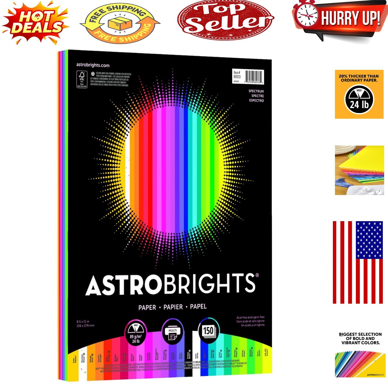Astrobrights Spectrum 25-Color Assorted Paper, 150 Sheets