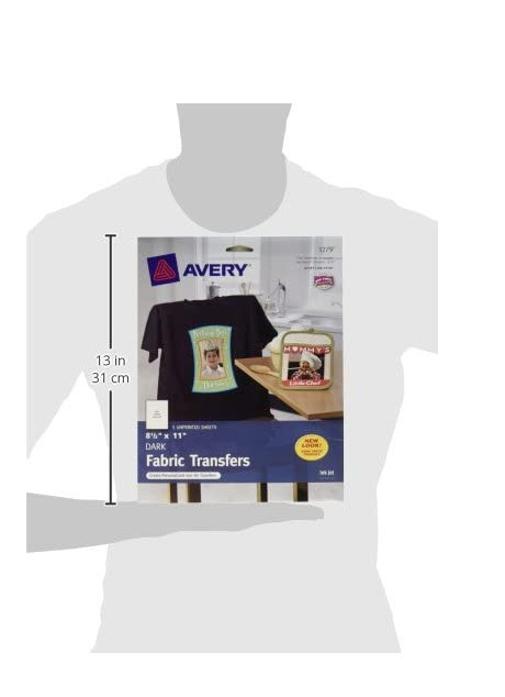 AVERY Printable Heat Transfer Paper for Dark Fabrics, 8.5″ x 11″, Inkjet Printer