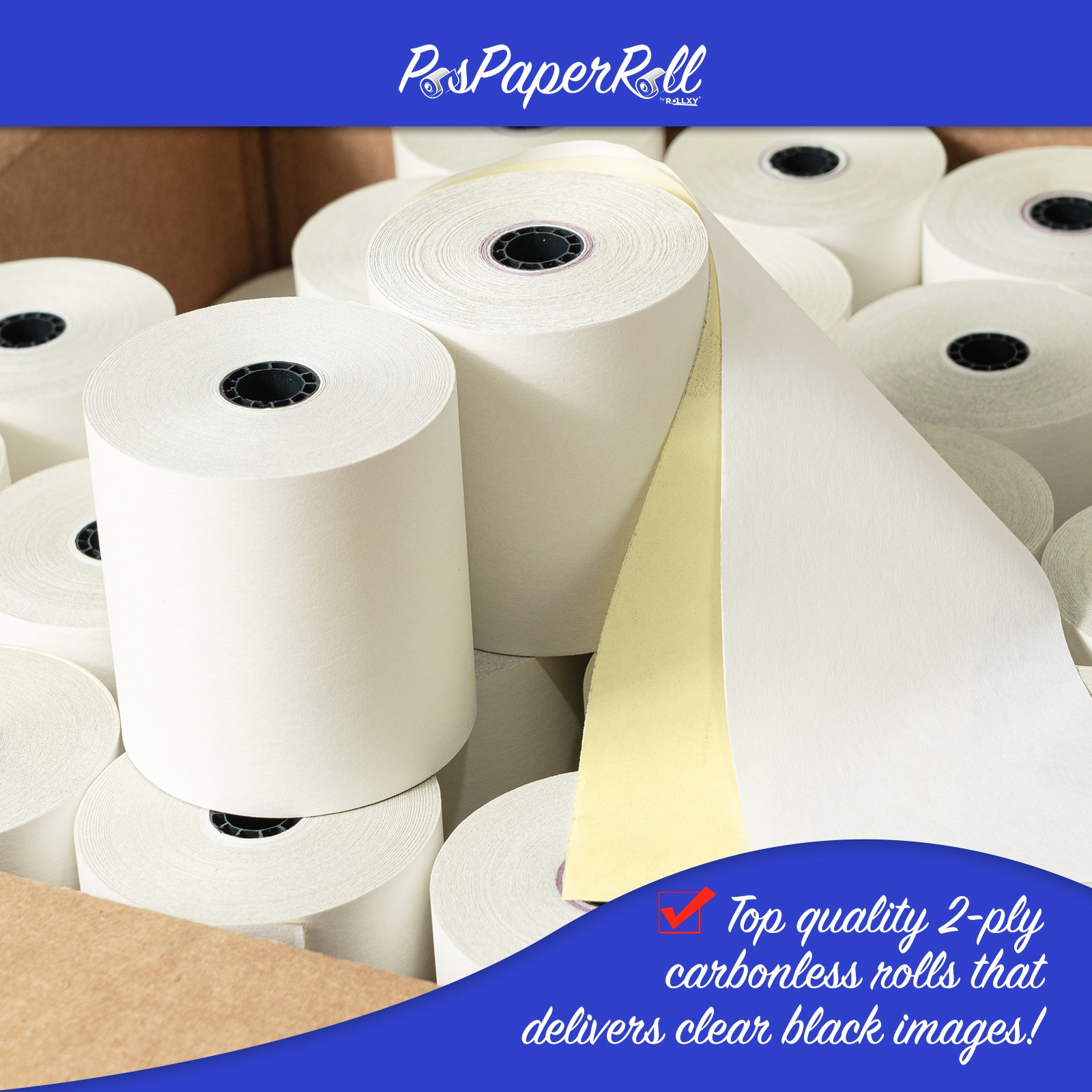 CASH REGISTER POS PAPER ROLLS 2-PLY WIDTH 3″ 3IN LENGTH 95′ 95FT 50 ROLLS
