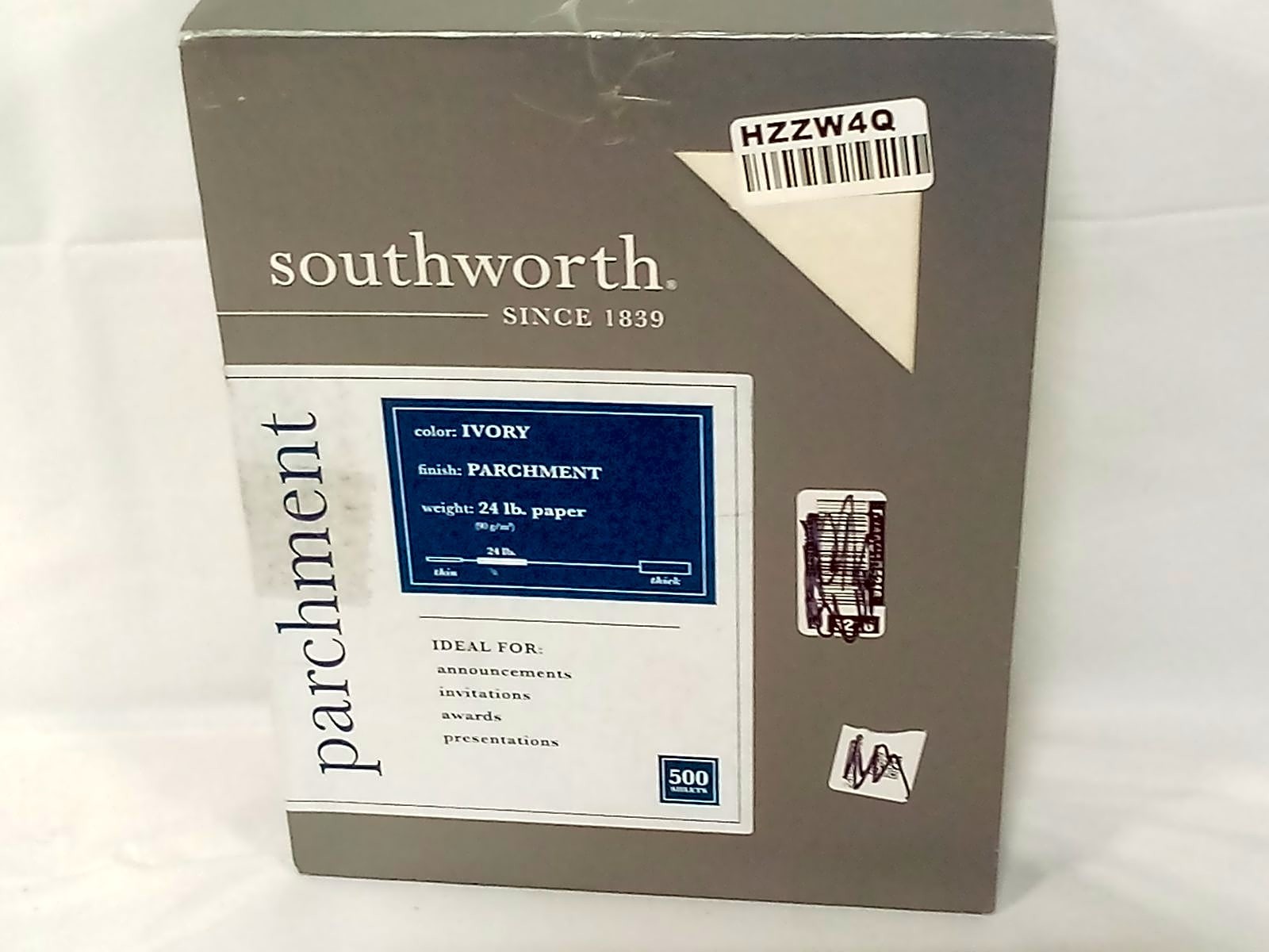 Southworth 984C Parchment Specialty Paper Ivory 24 lb 8.5 x 11 500 Sheets