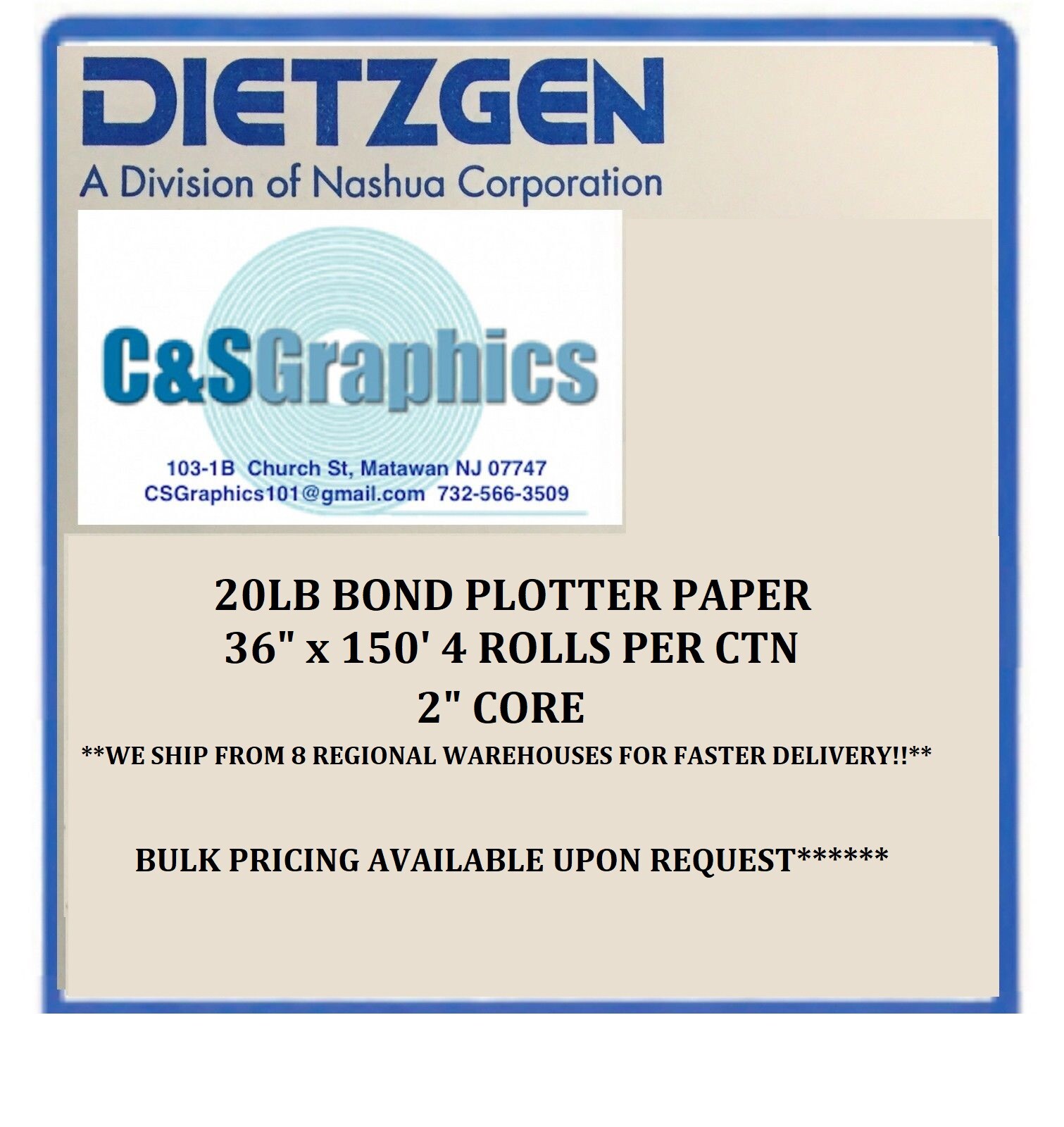 4 ROLLS 36” X 150′ 20LB Bond Plotter Paper Canon IPF