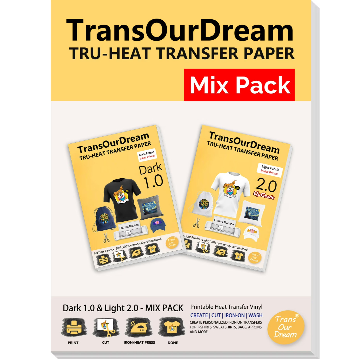 Inkjet Printable Heat Transfer Paper Dark+Light+GITD+Glitter T-Shirt 20 Sheets