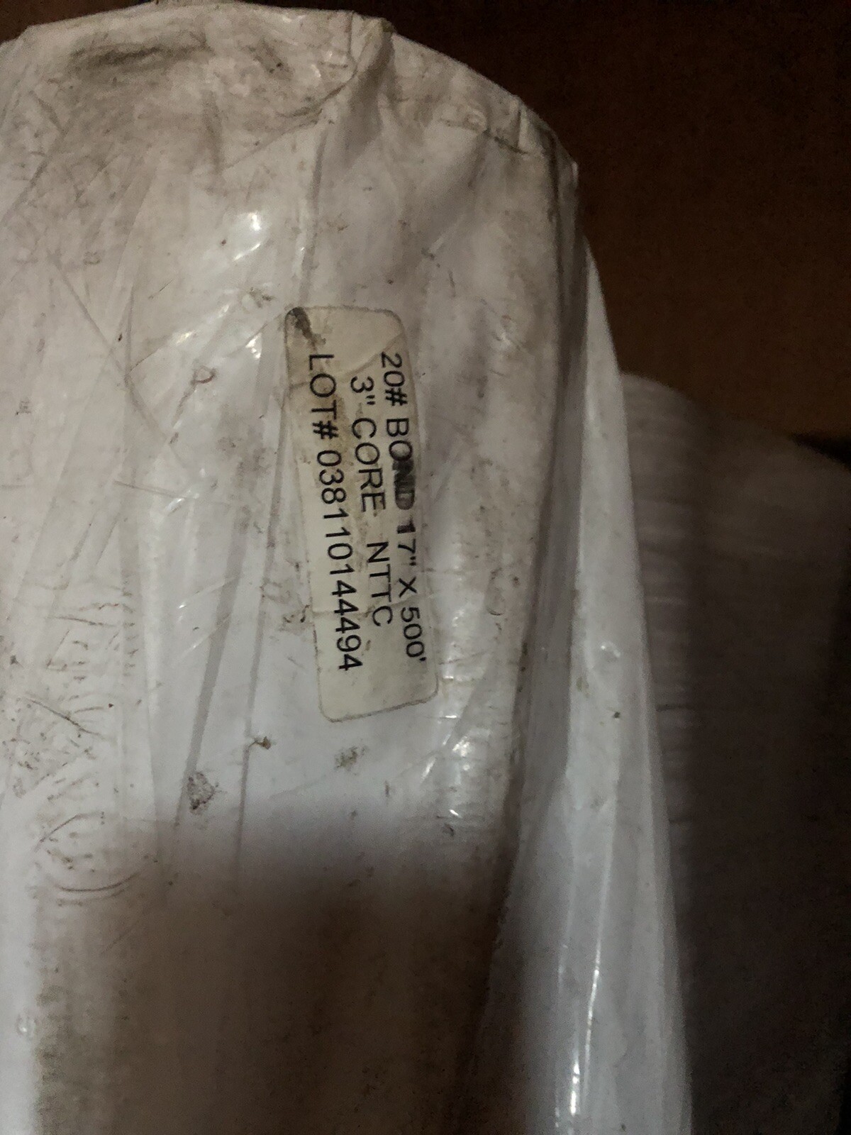 20# Bond paper 17” x 500’ 3inch Core Nttc