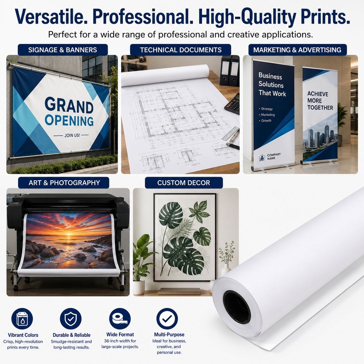 4 PK- Wide Format Ink Jet Rolls, 36” x 150′ Plotter Paper 20LB 2″ Core 96 Bright