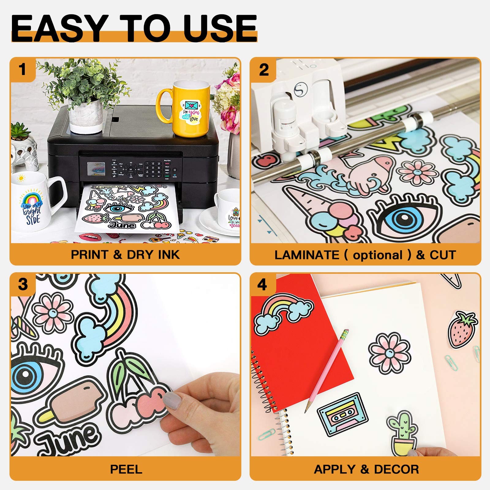 Printable Vinyl for Inkjet Printer & Laser Printer – 40 Pcs Glossy White Wate…