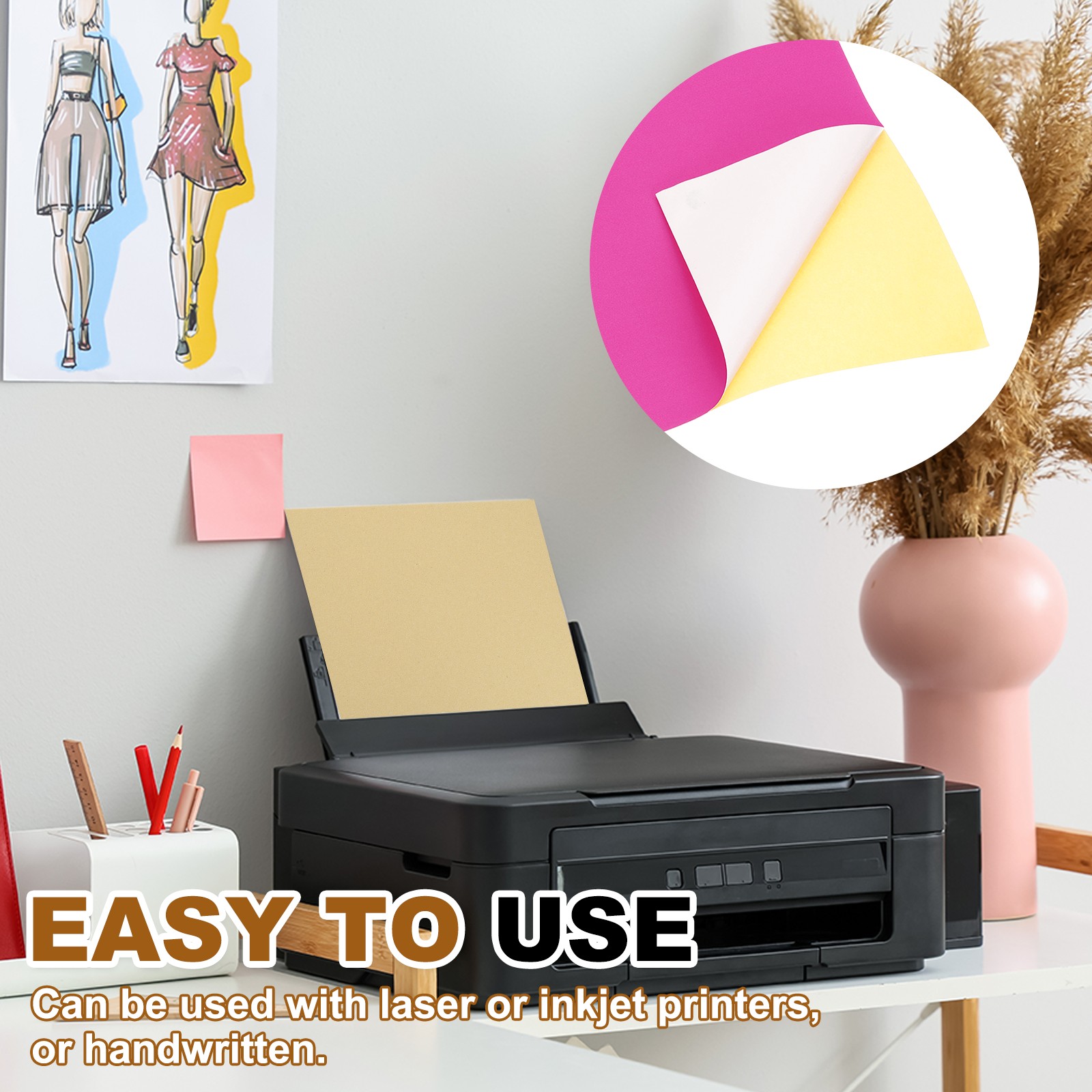 30 Sheets Printable Vinyl Sticker Paper for Inkjet Printer, Light Pink
