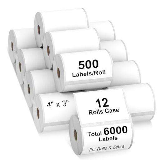 12 Rolls 4″ x 3″ Direct Thermal Labels for 4″x 3″(12 Rolls-6000 Labels)