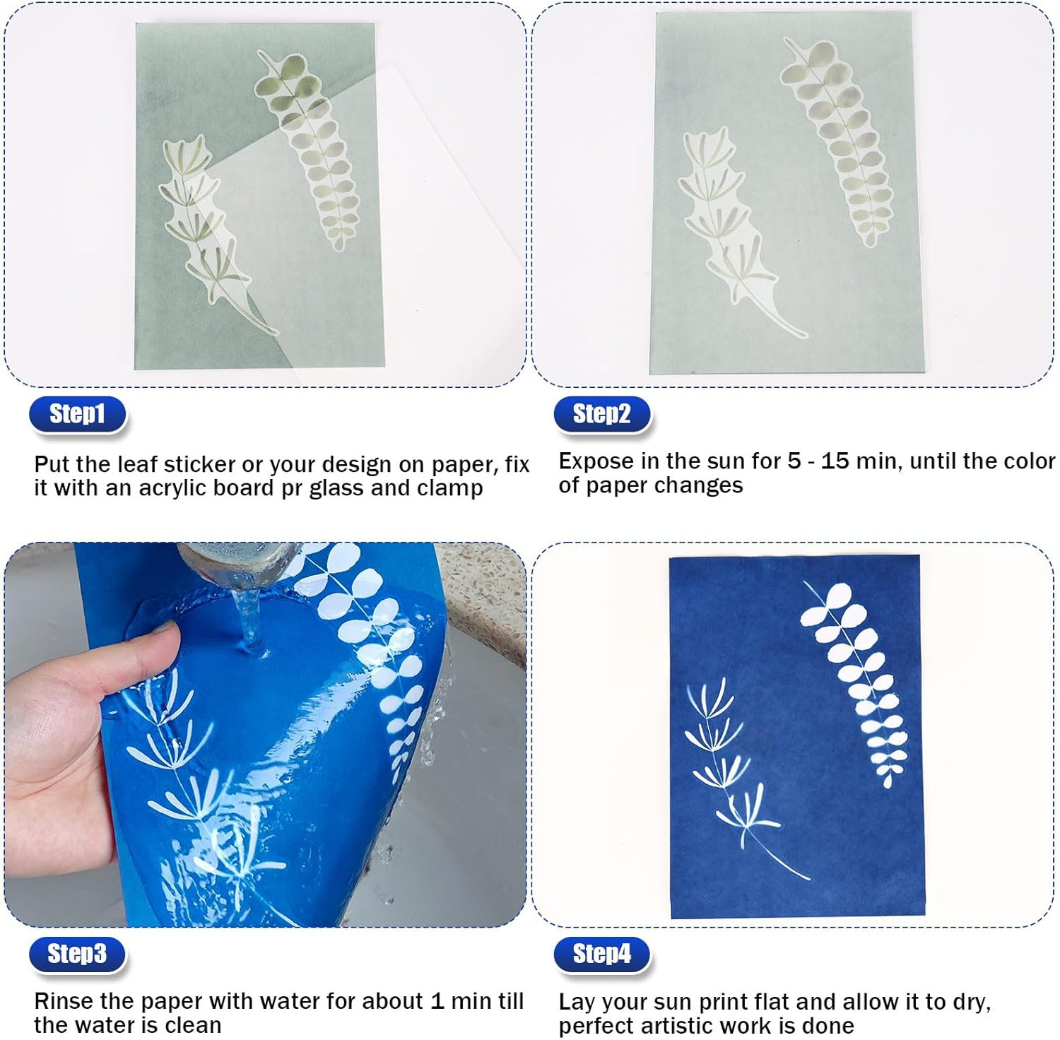 60 PCS Cyanotype Sun Print Kit, A5 Sensitive Solar Art Paper Kit with 20 Pcs Lea