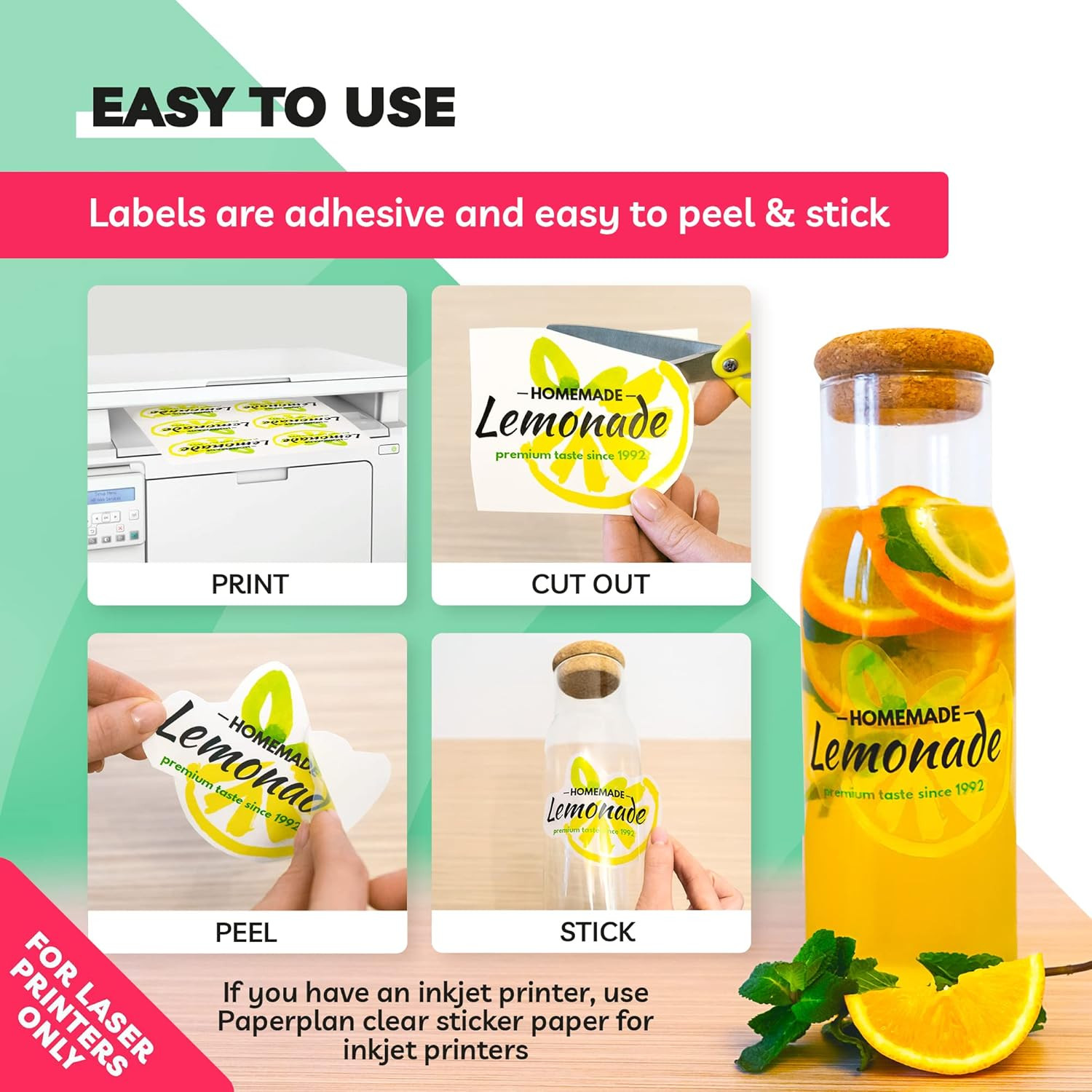 Clear Sticker Paper for Laser Printer – , 8.5 X 11″ Letter Size, Glossy Vinyl