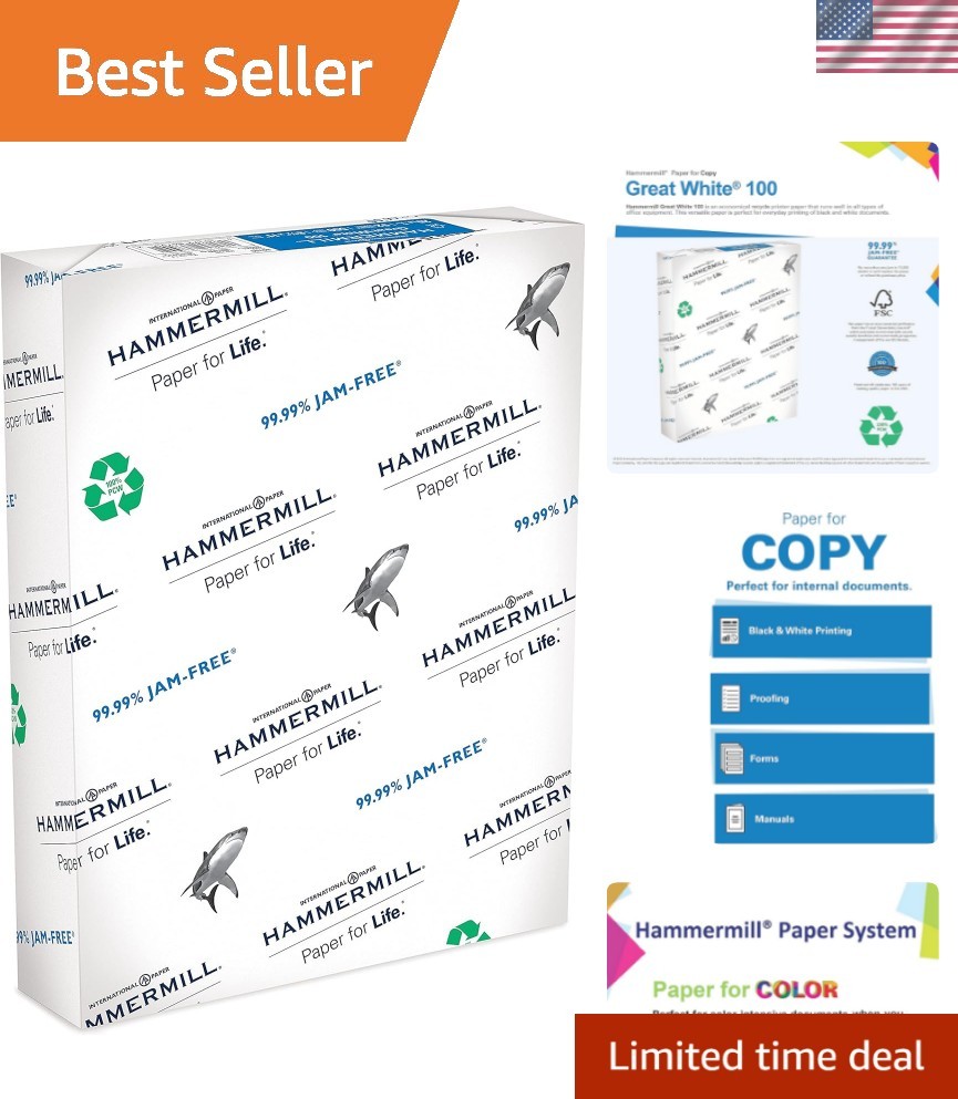 Eco-Friendly 100% Recycled Copy Paper – Great White, 500 Sheets, Jam-Free Design