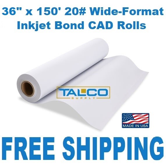 (2) 36” x 150′ 20# Bond Wide-Format Plotter Paper CAD Rolls ~FREE SHIPPING~