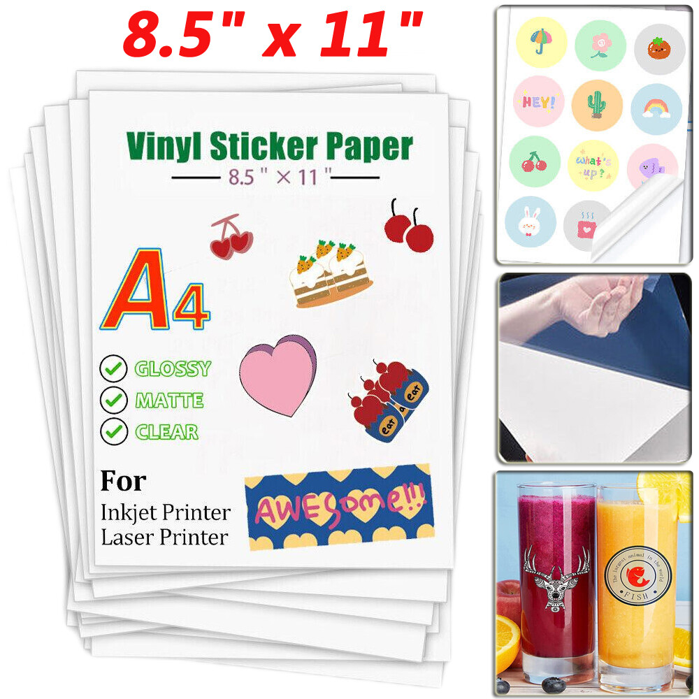 20-100x Vinyl Sticker Paper Glossy Matte Clear Waterproof Printable Inkjet Laser