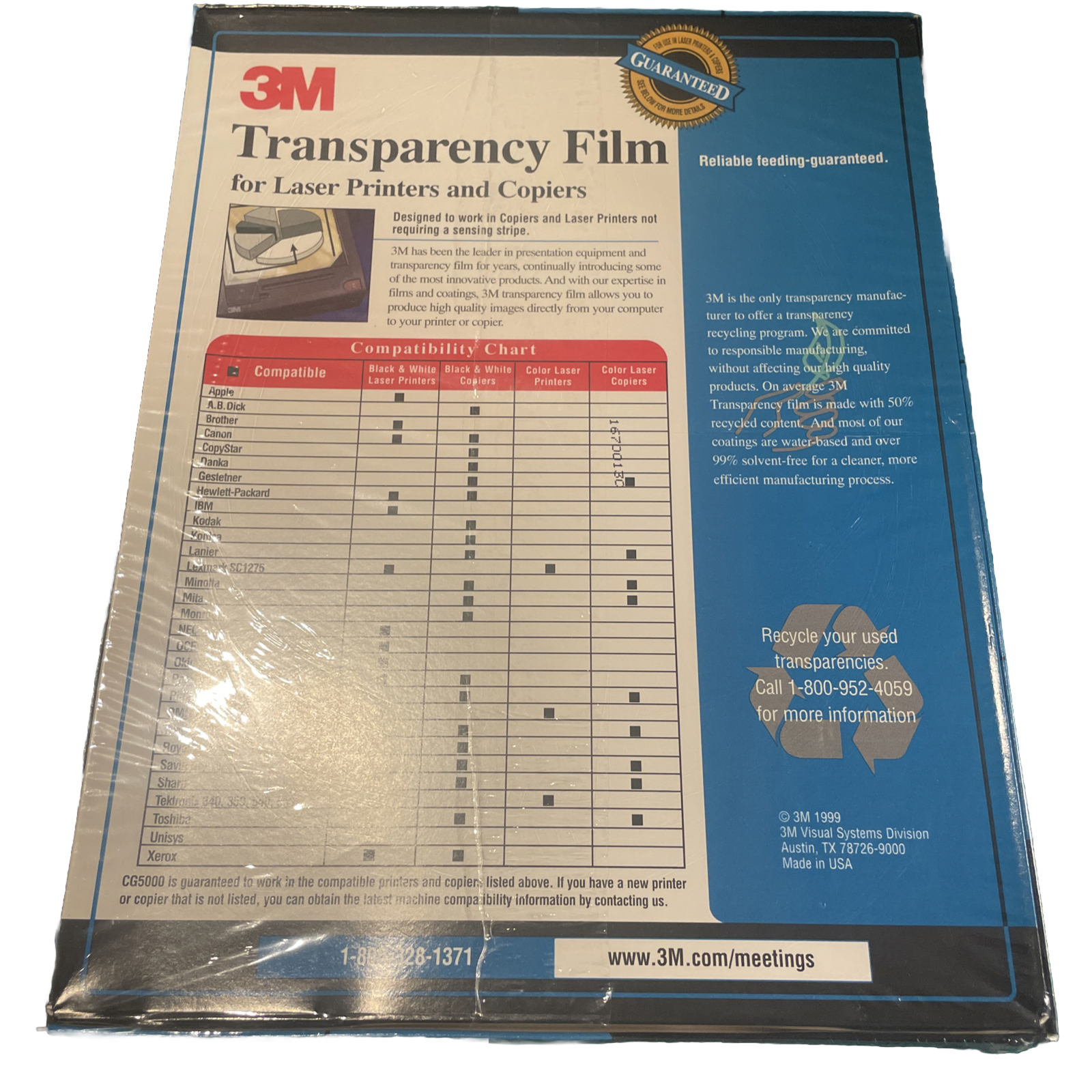 3M Transparency Film for Laser Printers and Copiers, 40 Sheets, 8.5 x 11, CG5000