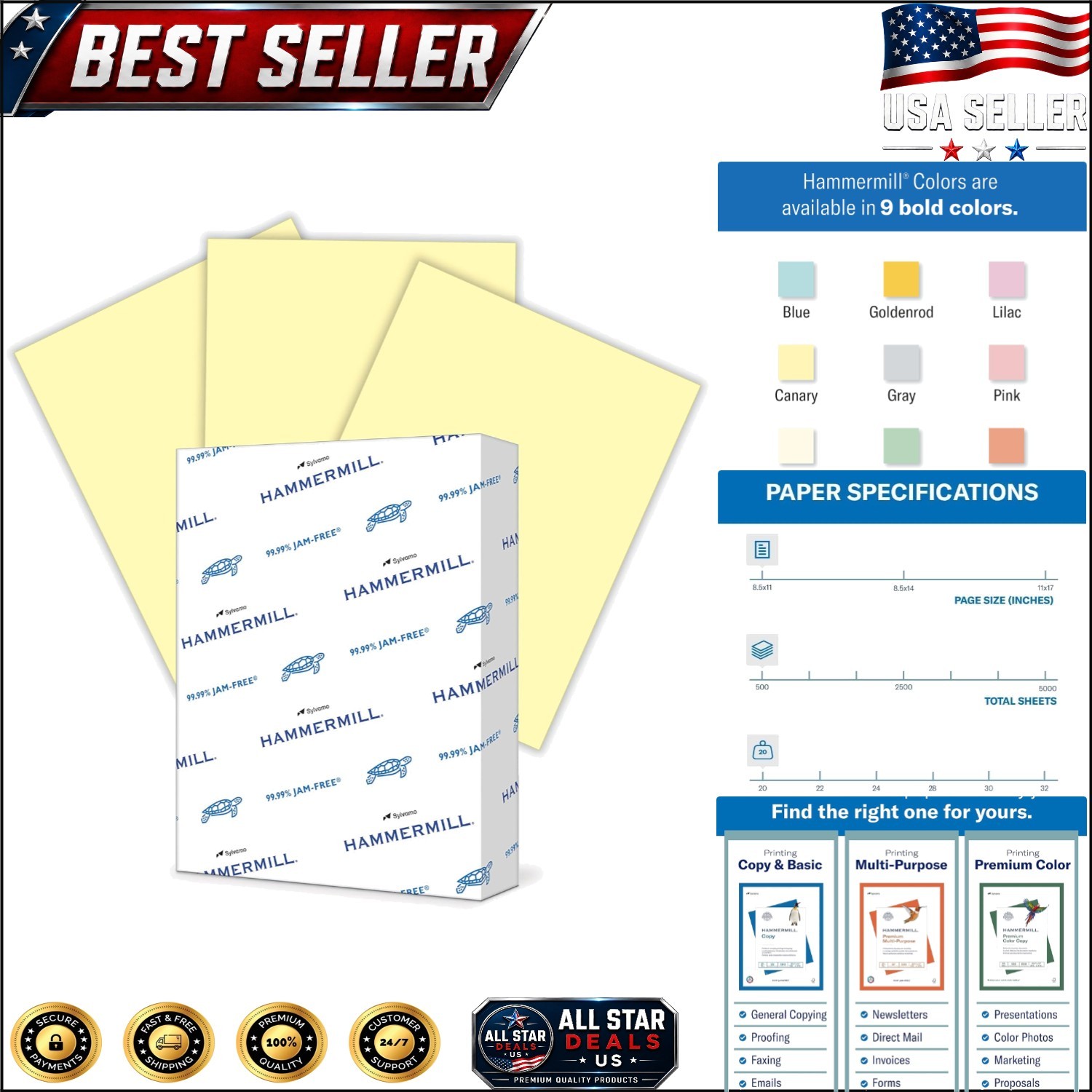 Colorful 20 lb Canary Printer Paper 8.5 x 11 – 500 Sheets – Bright & Reliable