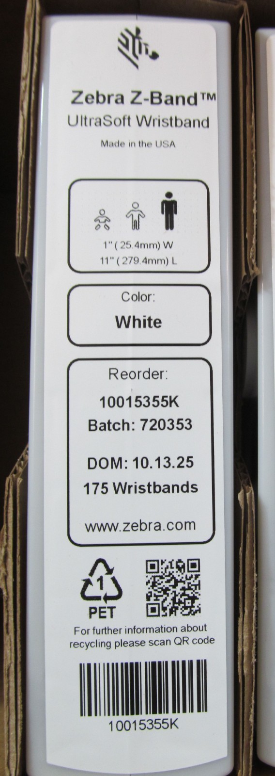 5-PACK ZEBRA 10015355K Z-BAND ULTRASOFT WRISTBAND CARTRIDGE REELS WHITE 1″ x 11″