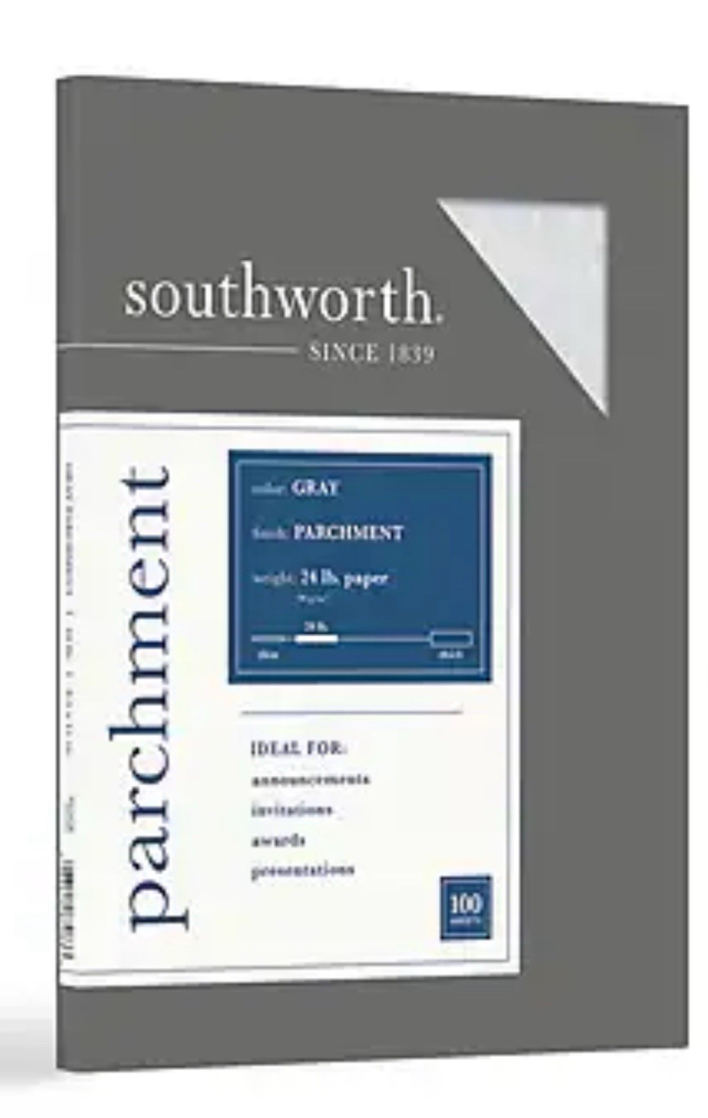 Southworth Parchment Specialty Multipurpose Paper. 8.5″ x 11″Gray 100/Box