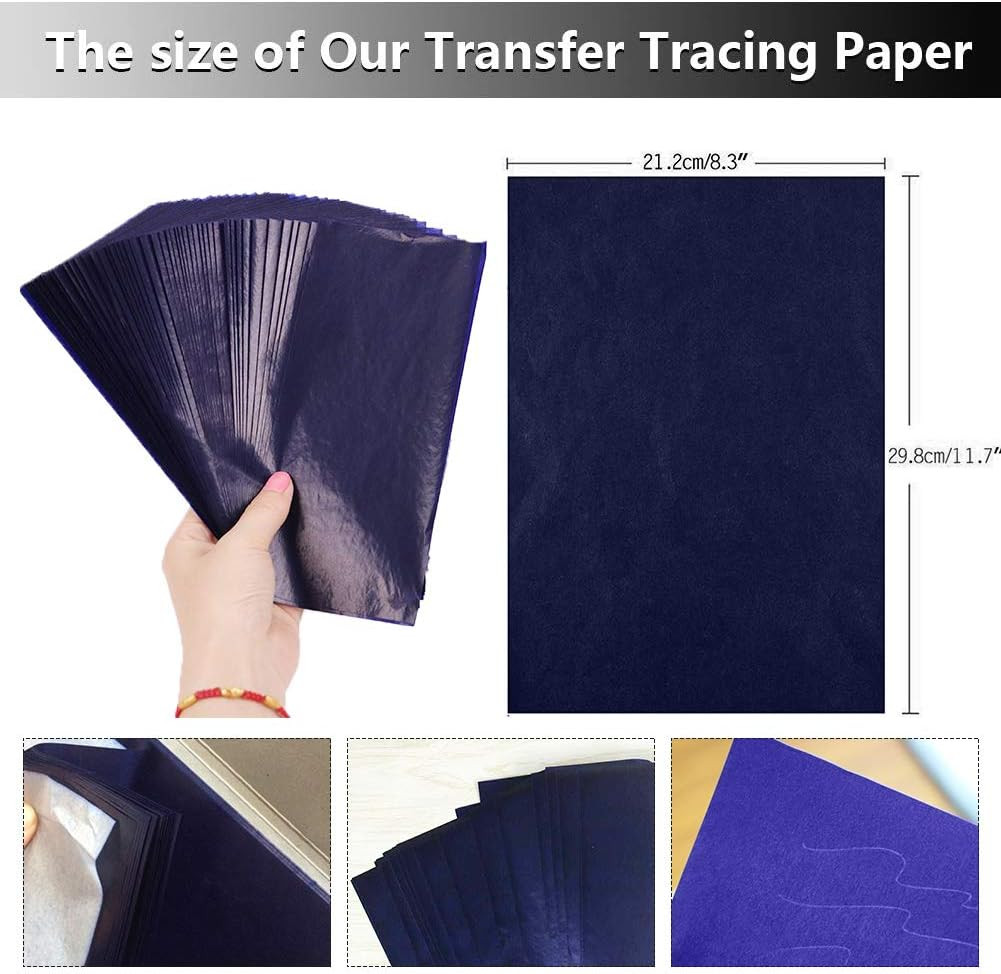 100 Sheets Carbon Transfer Paper,Blue Carbon Copy Paper Tracing Paper with 5Pcs