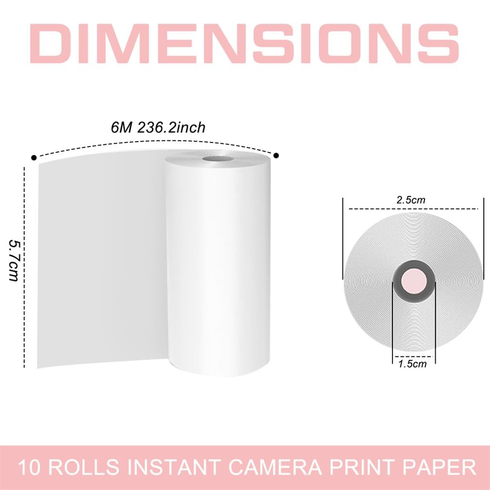 12 Rolls Thermal Print Camera Paper Refill White Instant Printing Till Roll