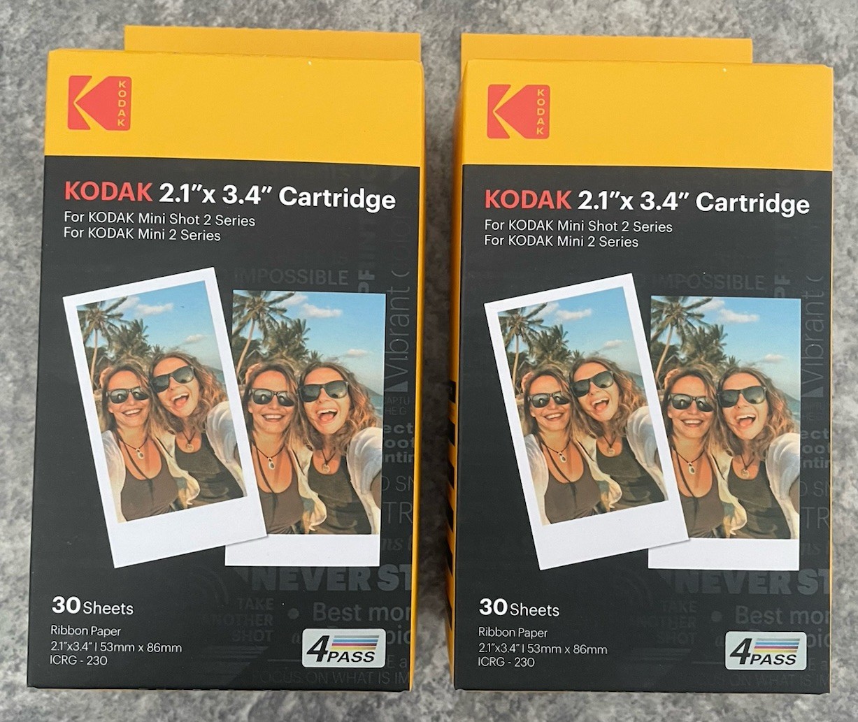 TWO Kodak 4Pass 2.1 x 3.4 Inches Film Cartridge 30 Sheets for Kodak Mini 2 Retro