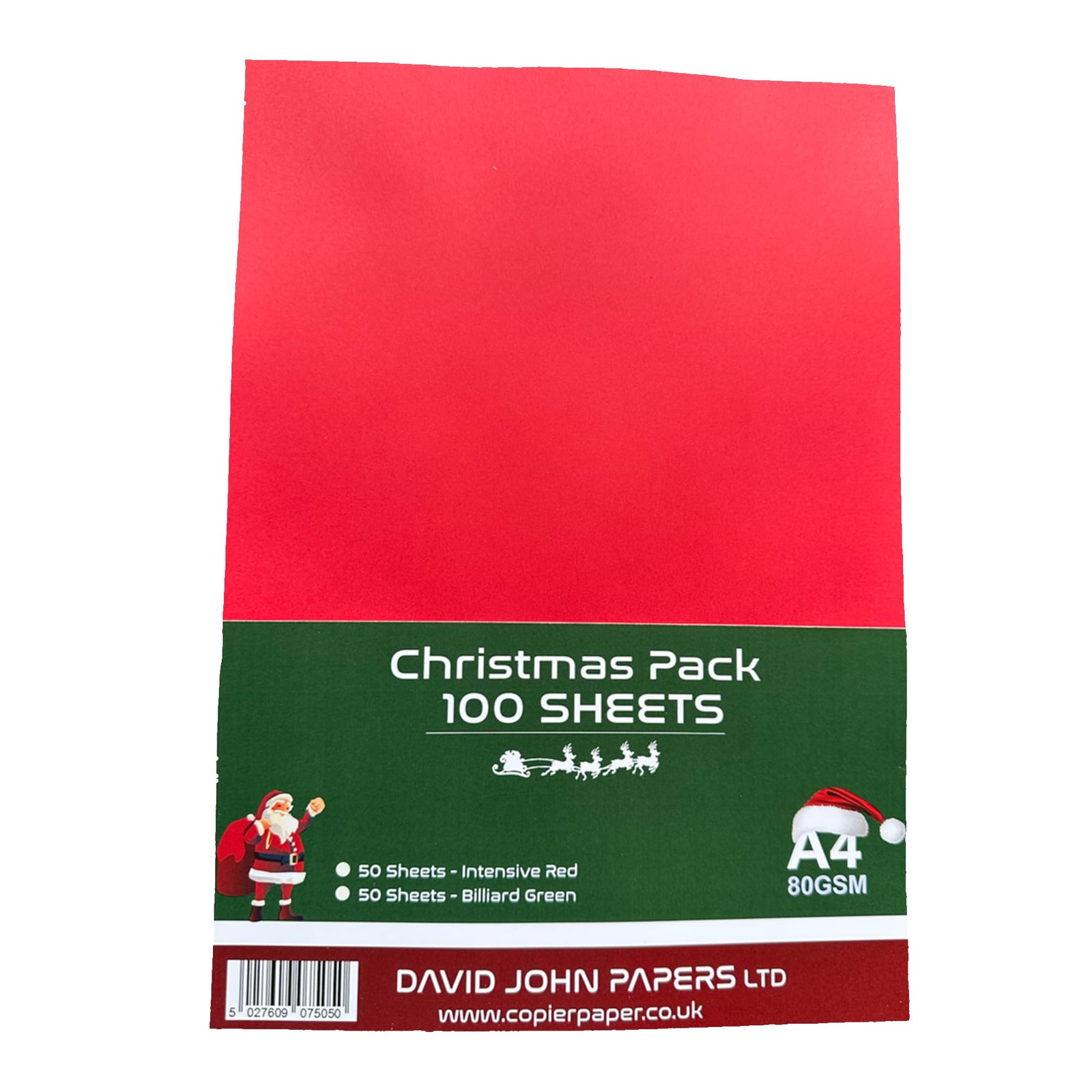Christmas Coloured Paper, 80gsm, A4, Intense Red and Billiard Green, 100B…